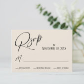 Elegante, moderne Handschrift, einfache Creme RSVP Karte (Stehend Vorderseite)