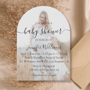 elegante moderne Handschrift Foto Baby Shower Einladung
