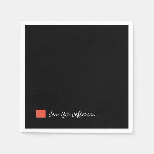 Elegante moderne Handschrift Schlicht Black Serviette (Vorderseite)