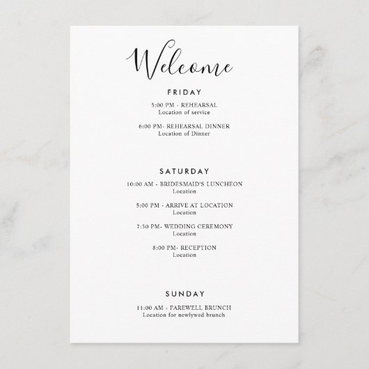 Elegante Moderne Herzlich willkommen Begleitkarte (Vorderseite)