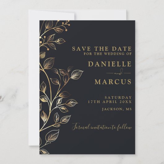 Elegante Moderne Hochzeit der Goldenen Flora Save The Date (Vorderseite)