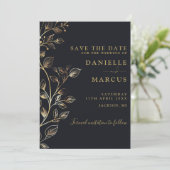 Elegante Moderne Hochzeit der Goldenen Flora Save The Date (Stehend Vorderseite)