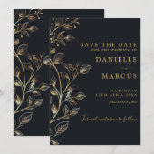 Elegante Moderne Hochzeit der Goldenen Flora Save The Date (Vorne/Hinten)