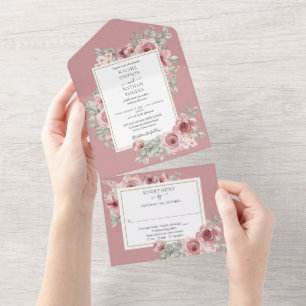 Elegante moderne Hochzeit im Dusty Rose-Blumenstil All In One Einladung
