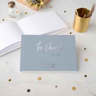 Elegante Moderne Hochzeit in Blau und Silber Gästebuch