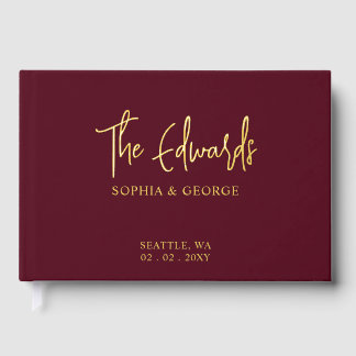 Elegante moderne Hochzeit in Burgund und Gold Gästebuch