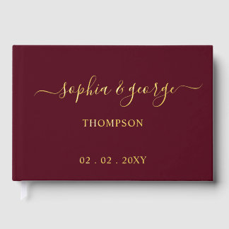 Elegante moderne Hochzeit in Burgund und Gold Gästebuch