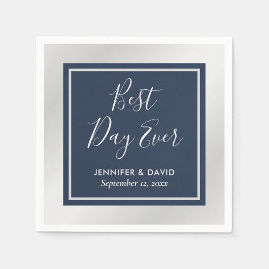 Elegante moderne Hochzeit in Navy, Blau und Silber Serviette (Vorderseite)