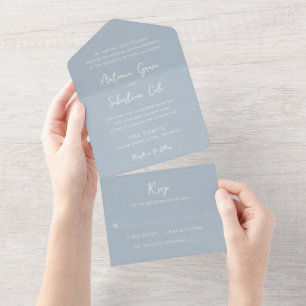 Elegante moderne Hochzeit in Puderblau All In One Einladung