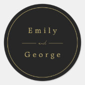 Elegante moderne Hochzeit in Schwarz und Gold Runder Aufkleber (Vorderseite)