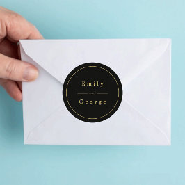 Elegante moderne Hochzeit in Schwarz und Gold Runder Aufkleber