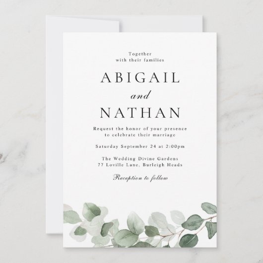 Elegante Moderne Hochzeit mit grünem Leaf in allen Einladung (Vorderseite)