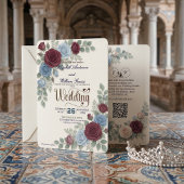 Elegante moderne Hochzeit mit QR-Code Rose Einladung