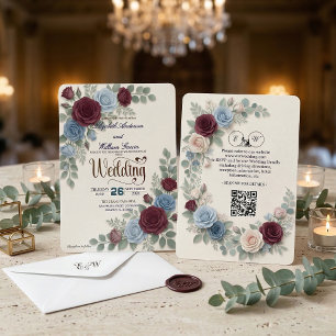 Elegante moderne Hochzeit mit QR-Code Rose Einladung