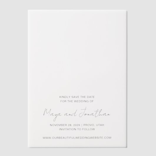 Elegante moderne Hochzeit rettet das Datum Pergament Einladungen (Vorderseite)