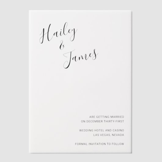 Elegante moderne Hochzeit rettet das Datum Pergament Einladungen (Vorderseite)