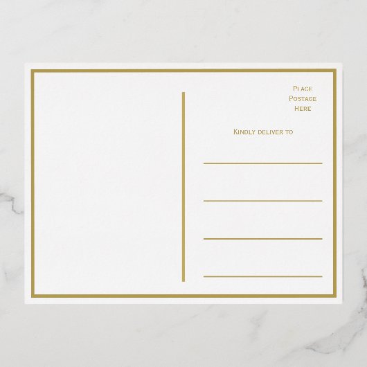 Elegante Moderne Hochzeit RSVP Gold Foil Postkarte (Rückseite)
