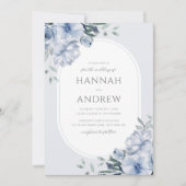 Elegante Moderne Hochzeit von Blauer Flora Einladung (Vorderseite)