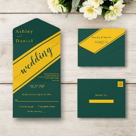 Elegante moderne Hochzeit von Green und Gold Luxur All In One Einladung