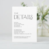 Elegante moderne Hochzeitdetails Begleitkarte (Stehend Vorderseite)