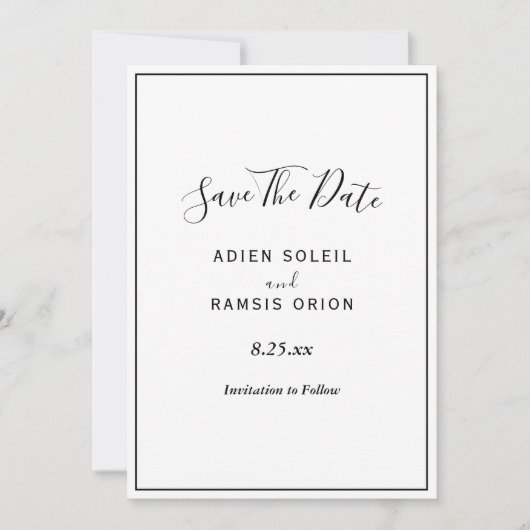 Elegante moderne Hochzeiten retten das Datum Save The Date (Vorderseite)