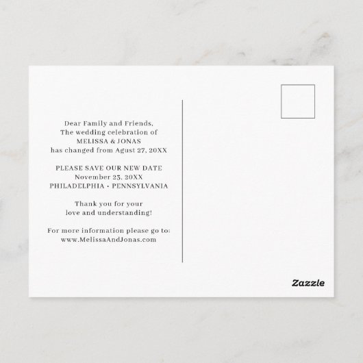 Elegante moderne Hochzeitskalligraphie Postkarte (Rückseite)