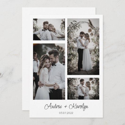 Elegante Moderne Hochzeitskollage Foto Dankeskarte (Vorne/Hinten)