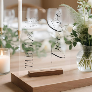 Elegante moderne Hochzeitsskripte-Tischnummer Acrylschild
