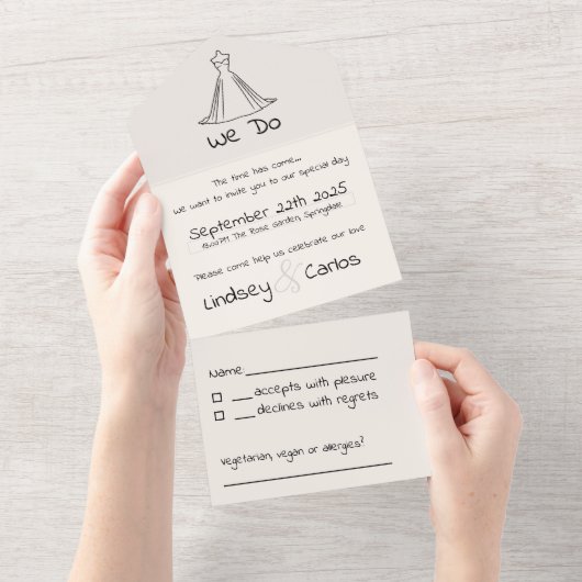 Elegante moderne Hochzeitsszene Silhouette All In One Einladung (Abreißtisch)