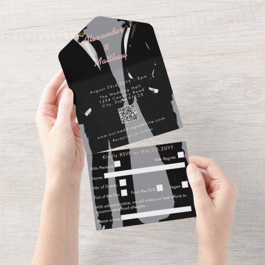 Elegante moderne Homosexuelle Hochzeit All In One Einladung (Abreißtisch)