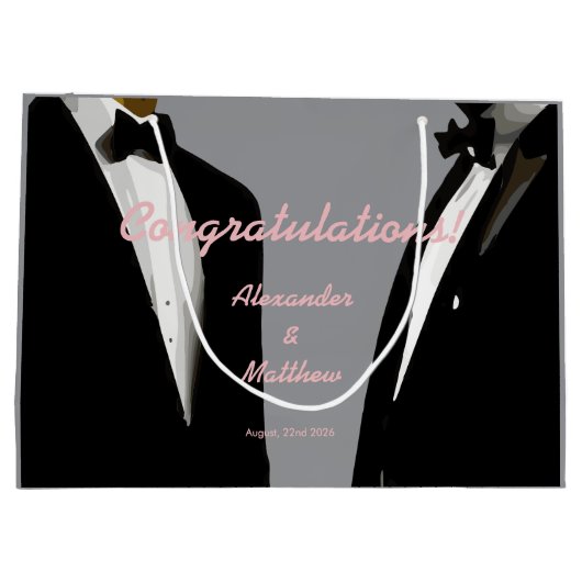 Elegante moderne Homosexuelle Hochzeit Große Geschenktüte (Rückseite)