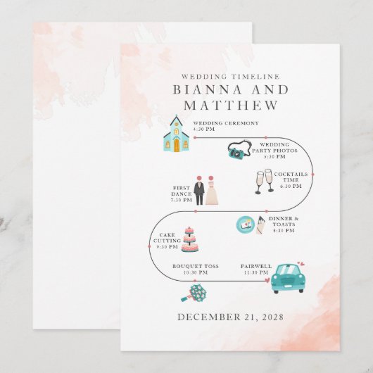 Elegante moderne Icons Hochzeitsablauf Programm (Vorne/Hinten)