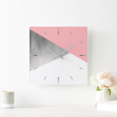 elegante moderne Imitat silber rot rosa geometrisc Quadratische Wanduhr (Zuhause)