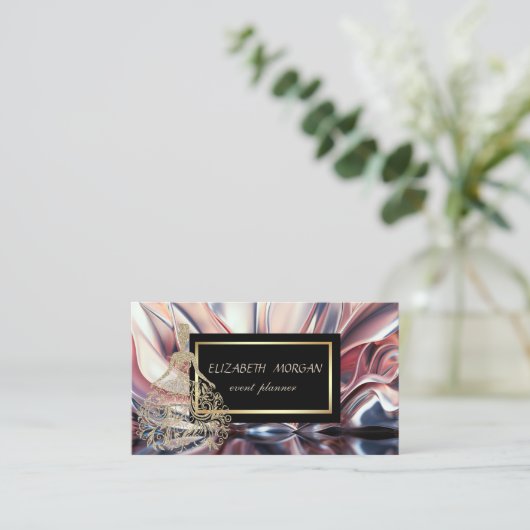 Elegante Moderne Imitate Gold Dress Abstrakt Visitenkarte (Stehend Vorderseite)