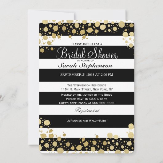 Elegante Moderne Imitate Gold Spritzer und Streife Einladung (Vorderseite)