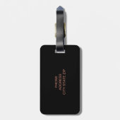 elegante moderne Imitate Rose Gold Diamant schwarz Gepäckanhänger (Rückseite vertikal)