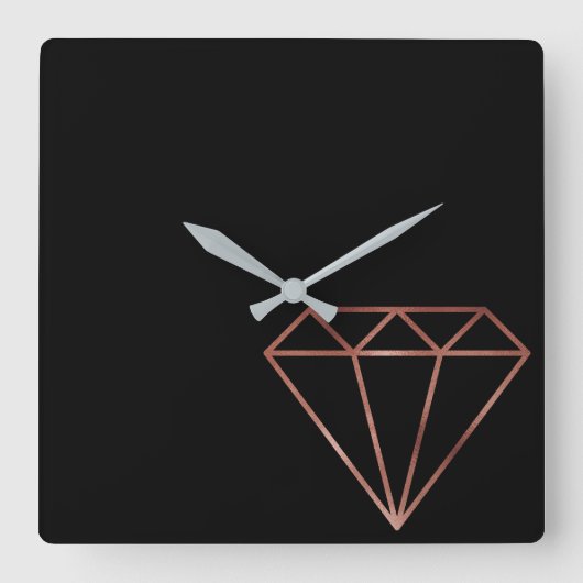 elegante moderne Imitate Rose Gold Diamant schwarz Quadratische Wanduhr (Vorderseite)
