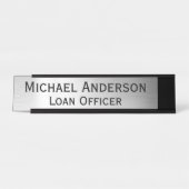 Elegante moderne Imitats Silver Custom Office Schreibtischnamensplakette (Vorderseite )