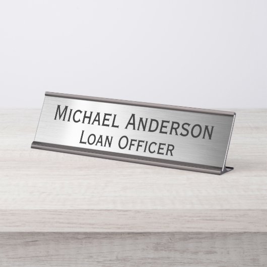 Elegante moderne Imitats Silver Custom Office Schreibtischnamensplakette (Vorderseite )