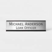 Elegante moderne Imitats Silver Custom Office Schreibtischnamensplakette (Vorderseite )