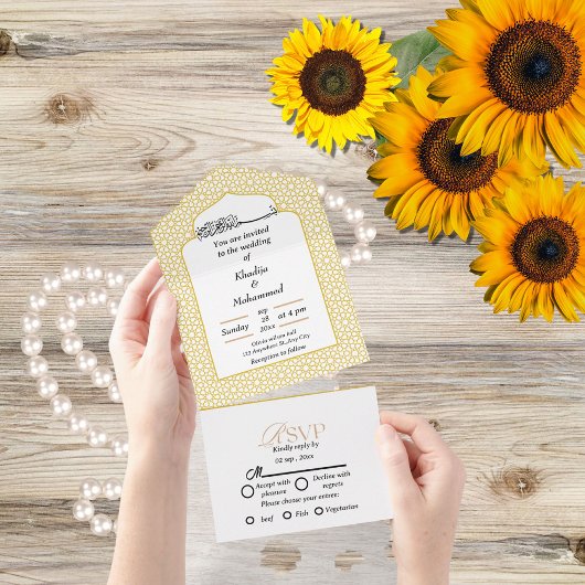 Elegante moderne islamische GOLD AND WHITE Hochzei All In One Einladung