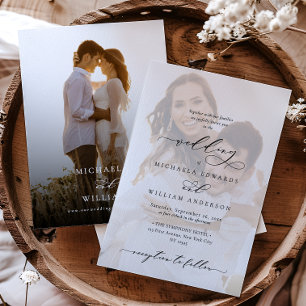 Elegante moderne Kalligrafie 2-Foto-Hochzeit Einladung