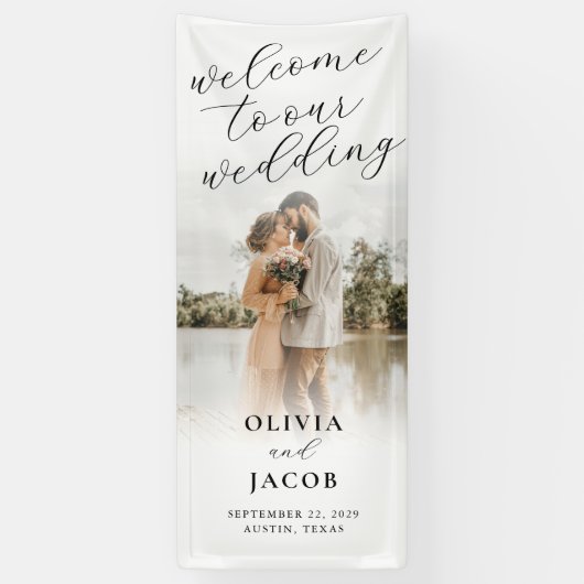 Elegante moderne Kalligrafie Begrüßung Foto Hochze Banner (Vertikal)