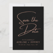 Elegante moderne Kalligrafie Black Rose Gold Weddi Save The Date (Vorderseite)