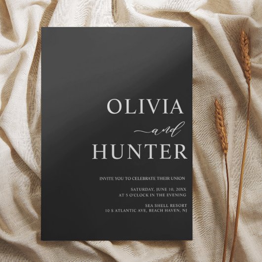 Elegante moderne Kalligrafie Black Wedding Einladung