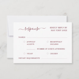 Elegante moderne Kalligrafie Burgundy Red Wedding RSVP Karte