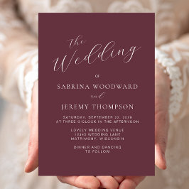Elegante moderne Kalligrafie Burgundy Wedding Einladung