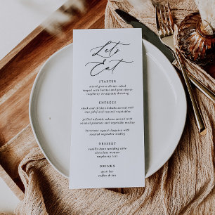 Elegante moderne Kalligrafie Essen wir Hochzeit Menükarte