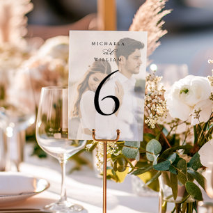 Elegante moderne Kalligrafie-Foto-Hochzeit Tischnummer