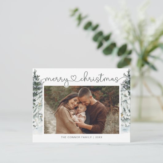 Elegante moderne Kalligrafie Frohe Weihnachten Fot Postkarte (Stehend Vorderseite)